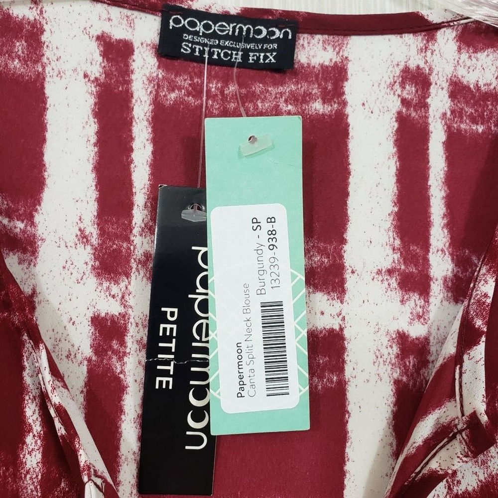 Papermoon petite NWT Canta split neck blouse window pane pattern Woman's size SP - Picture 2 of 7